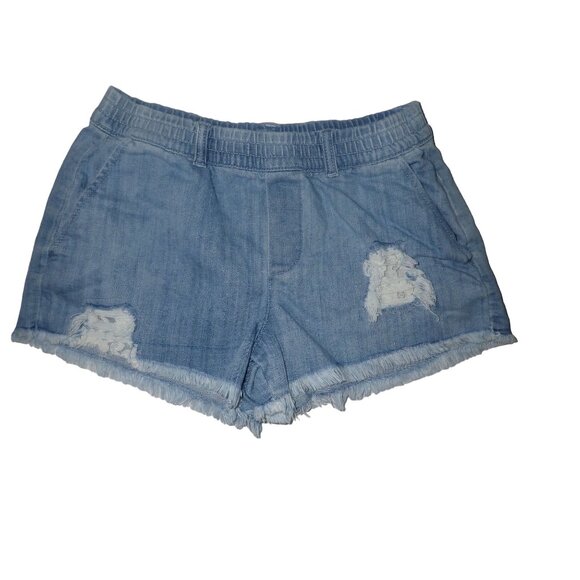 Aerie Shorts Womens XS Blue Booty Jean Cut Off Ripped‎ Mid Rise Elastic Waist - Picture 1 of 3